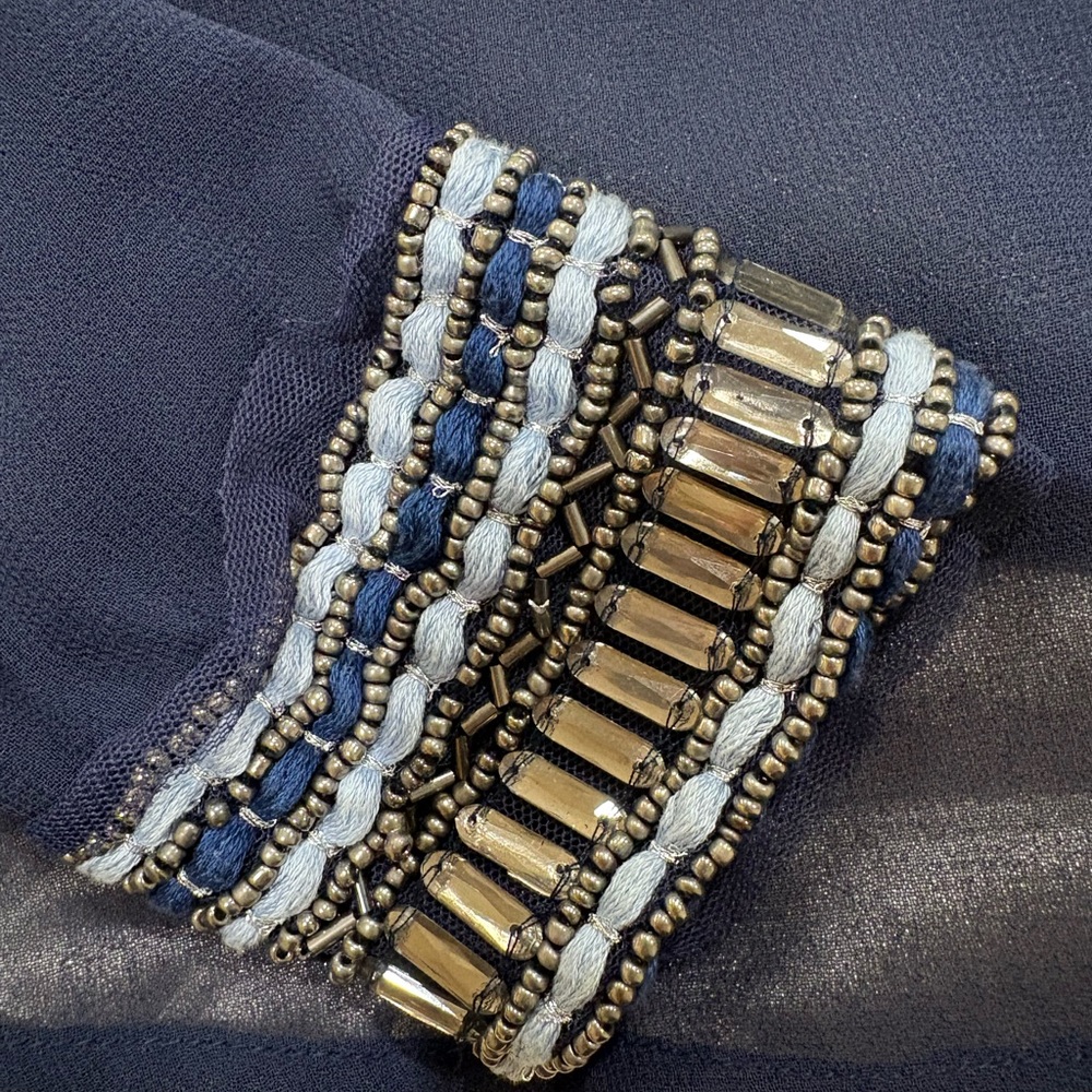 Carmen Marc Valvo Navy Blouse with Beaded Cuffs - Picture 2 of 3